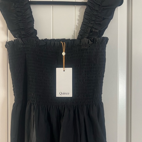 Quince Women 100% Organic Cotton Smocked Midi Dress Black Basic Sleeveless S NWT - Picture 2 of 4